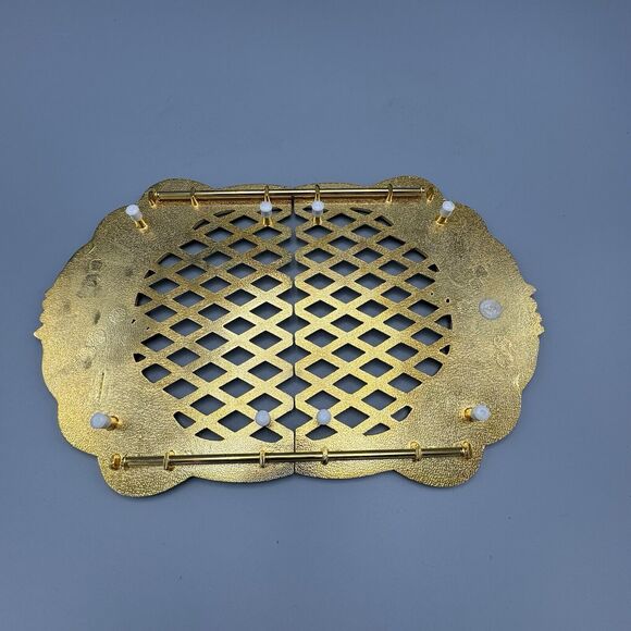 Vtg Royal Doulton Old County Roses Gold Plated Expandable Footed Trivet Godinger - Picture 5 of 7